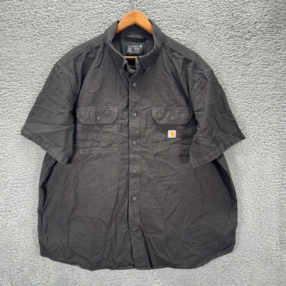 Carhartt Shirt Mens 2XL Gray Loose Fit Midweight Chambray Short Sleeve 104369